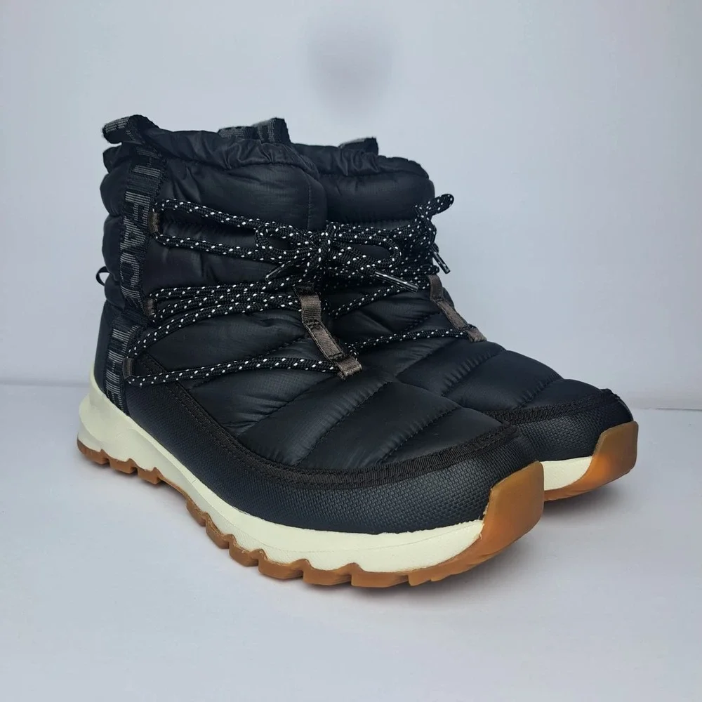 The North Face Thermoball Lace Up Boots Black White Womens Size 9 Snow Winter